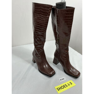 Womans Suedi Pullon Knee High Boots 6 Brown 1/2 Zip Square Toe Block Heel NWOT